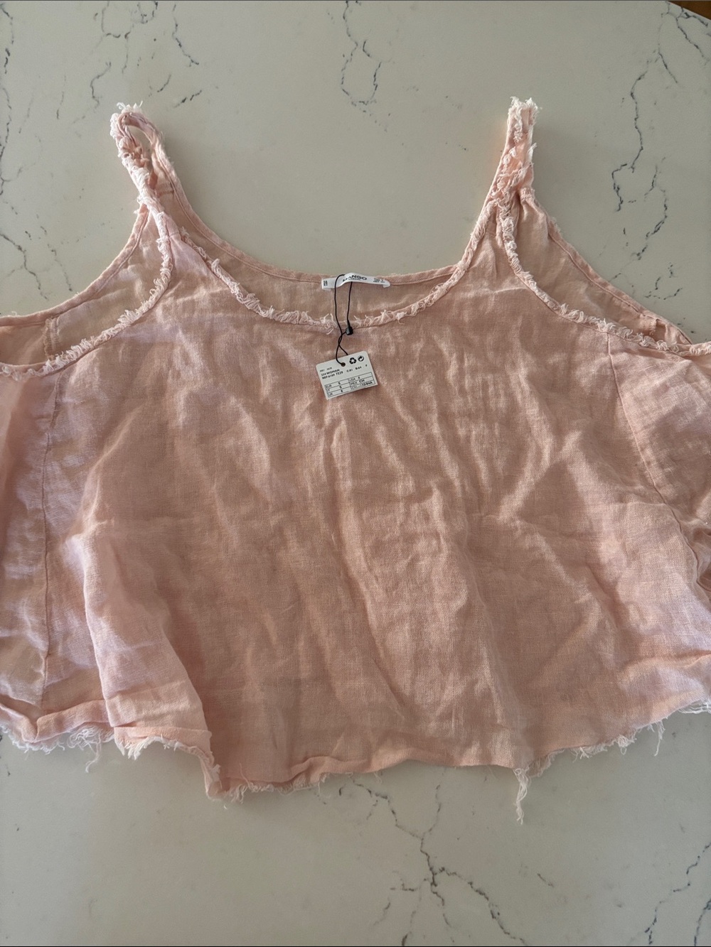 Mango Pale Pink Linen Crop Tank Top